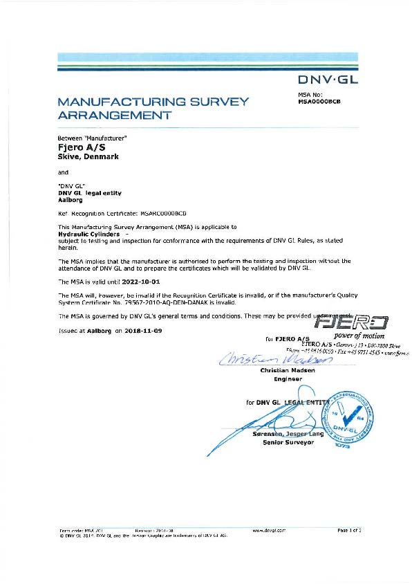 Manafacturing survey Arrangement MSA-certificate Fjero har opnået MSA-certificat via DNV-GL