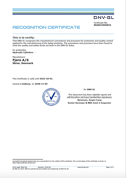 DNV_GL Recognition Certificate Fjero har opnået Recognition Certificate via DNV_GL